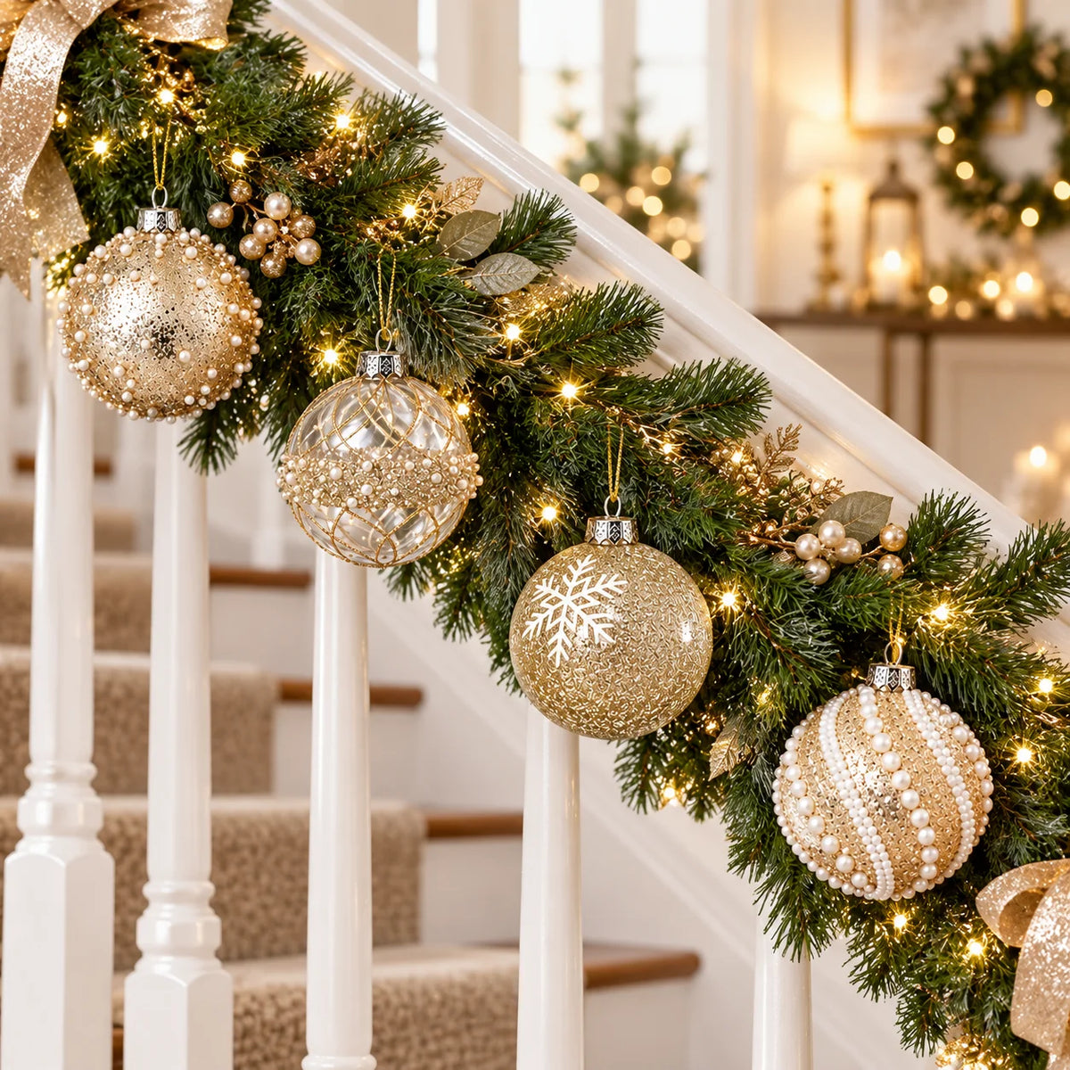 Champagne Gold Christmas Tree Ball Ornaments – 12-Piece Set