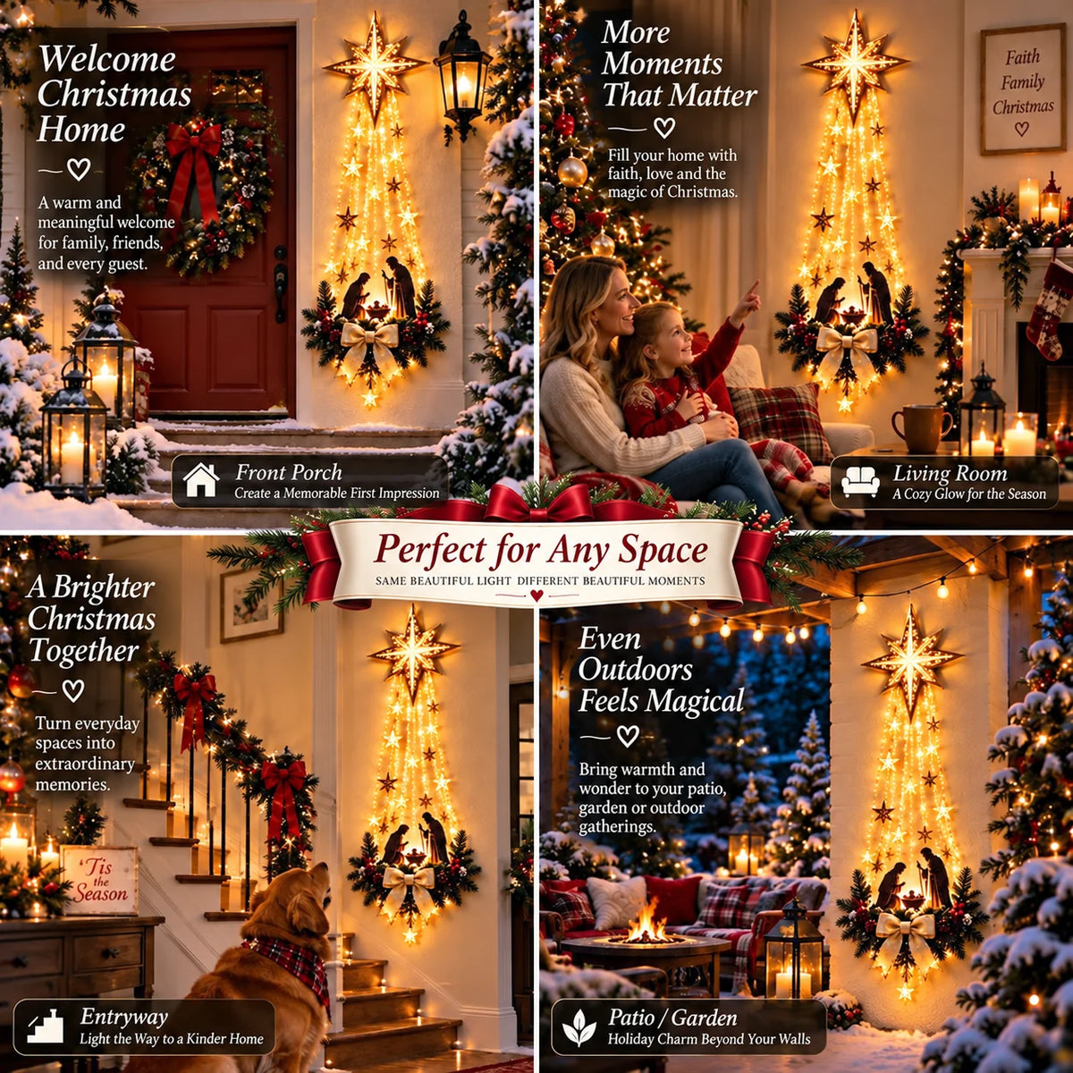 Christmas Light-Up Wall Hanging – Warm White Festive Décor