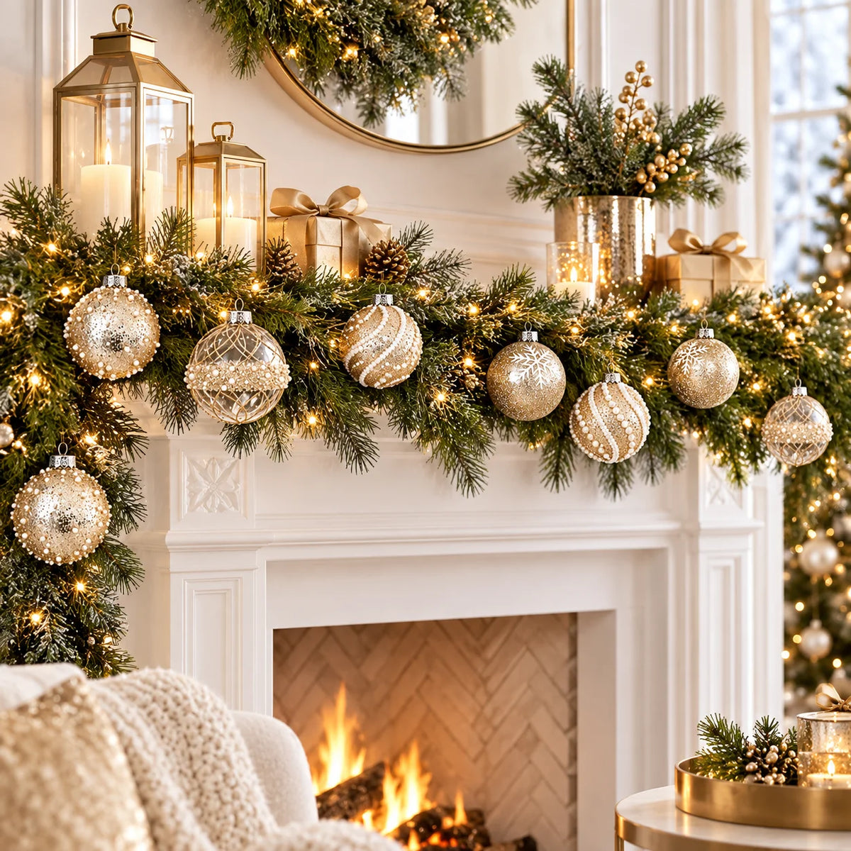 Champagne Gold Christmas Tree Ball Ornaments – 12-Piece Set