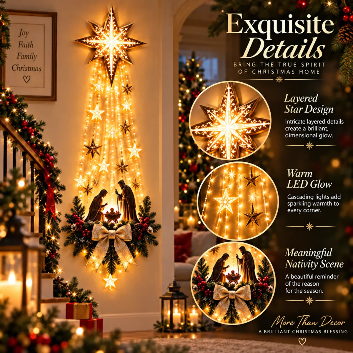 Christmas Light-Up Wall Hanging – Warm White Festive Décor