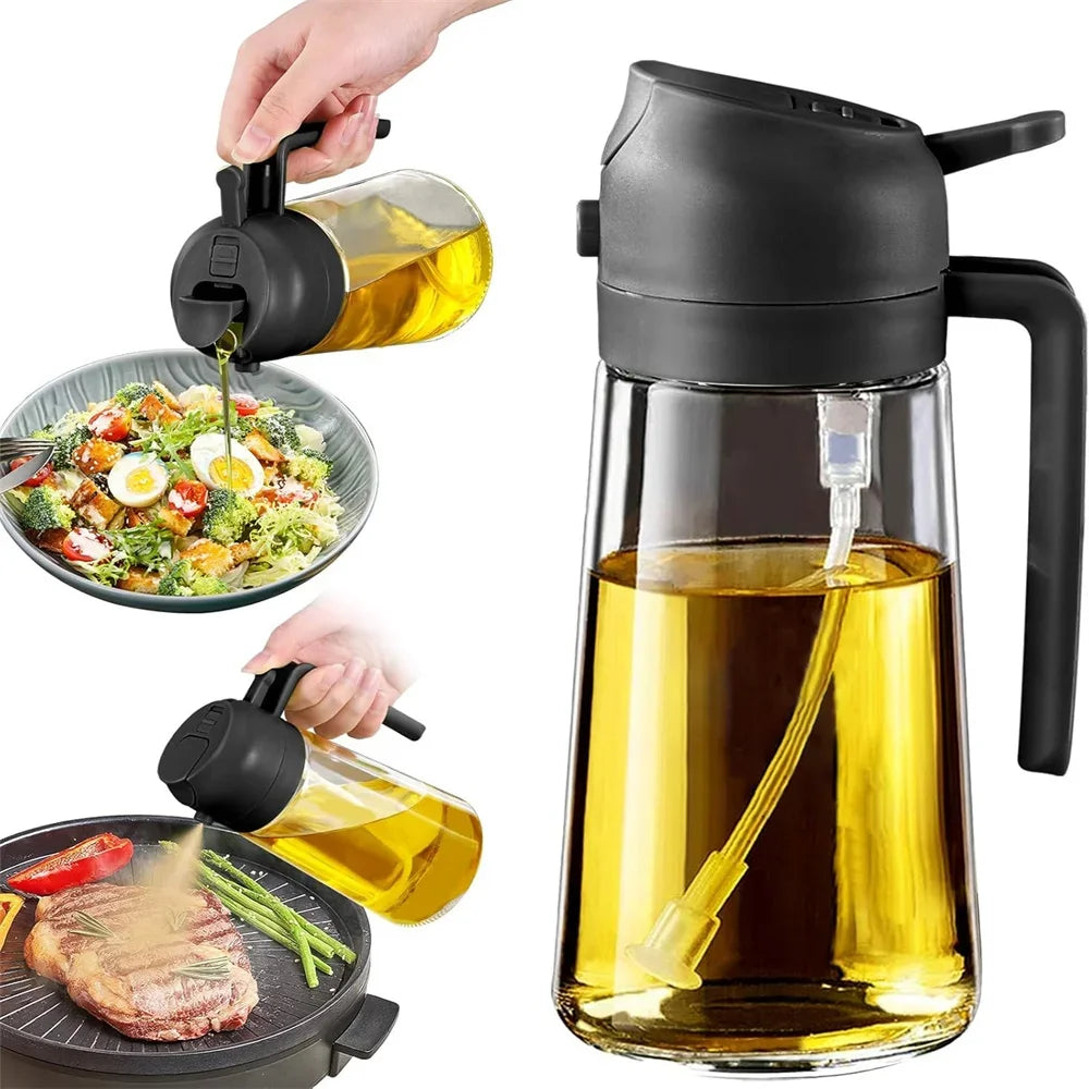 2-in-1 Glass Oil Sprayer & Dispenser – 470ml