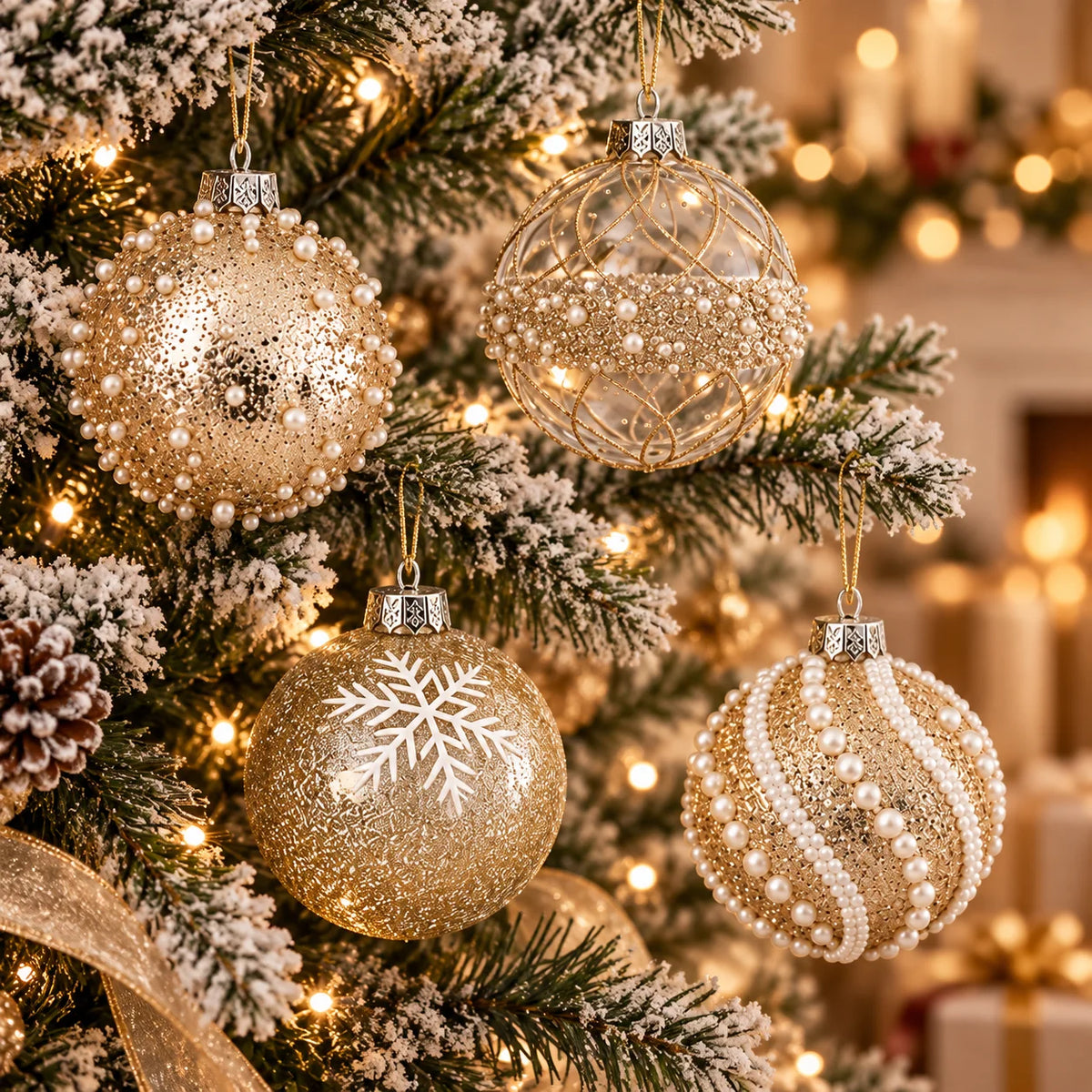 Champagne Gold Christmas Tree Ball Ornaments – 12-Piece Set