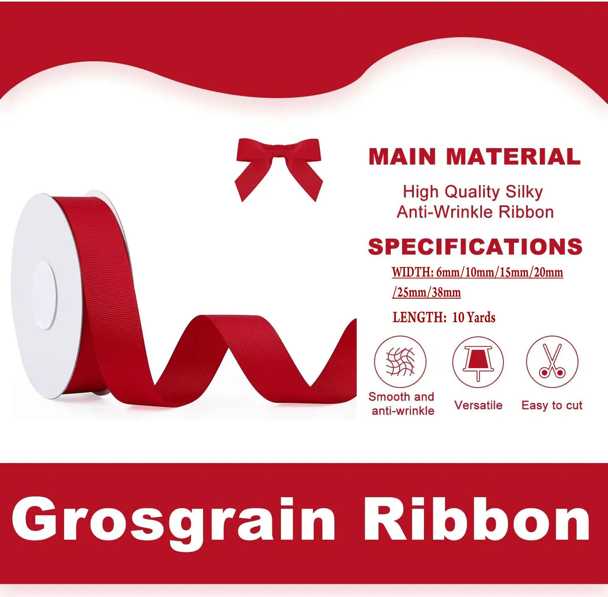 Grosgrain Ribbon Roll – 10 Metres for Gift Wrapping &amp; Crafts