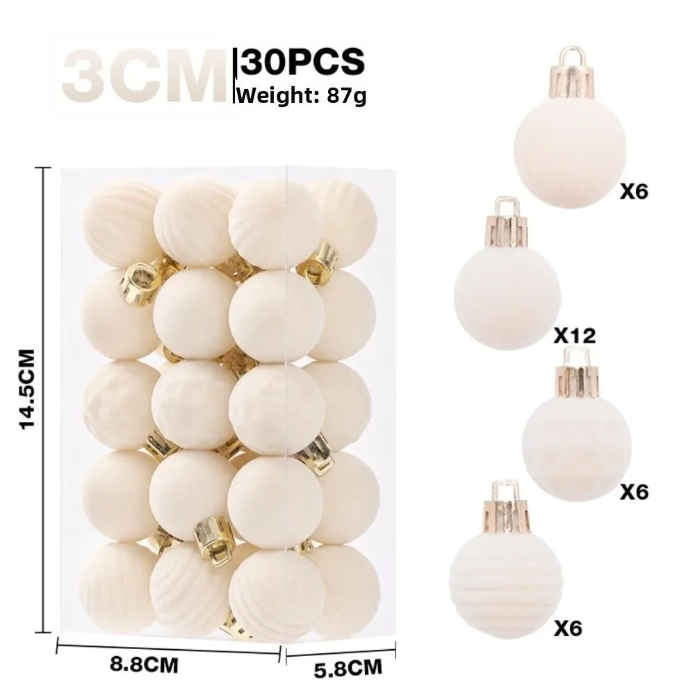 Velvet Christmas Baubles – 30-Piece Set, 3 cm