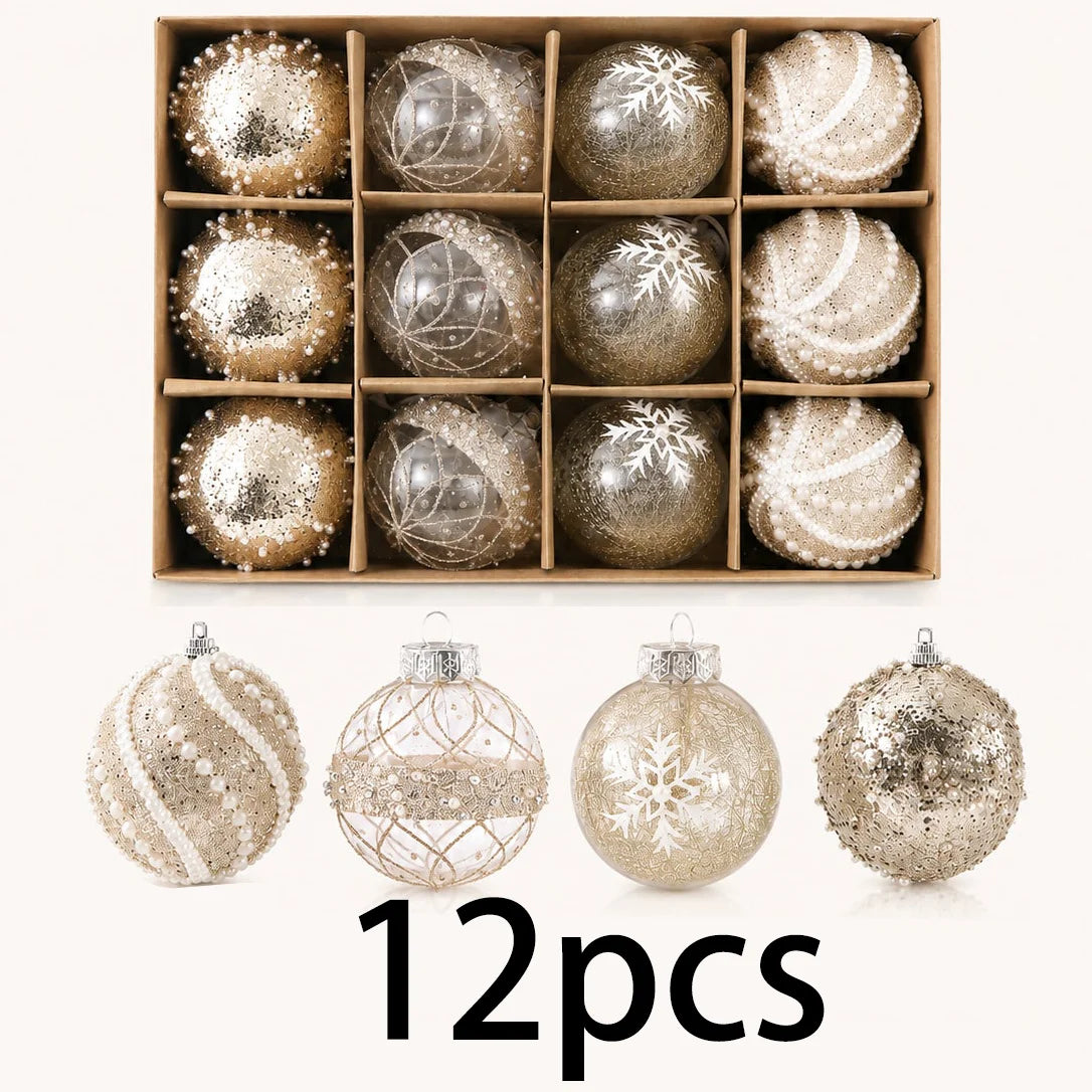 Champagne Gold Christmas Tree Ball Ornaments – 12-Piece Set