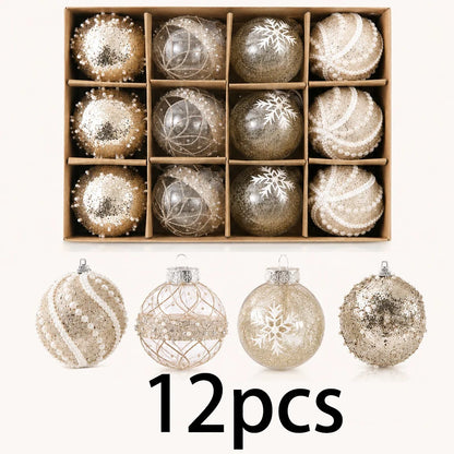 Champagne Gold Christmas Tree Ball Ornaments – 12-Piece Set
