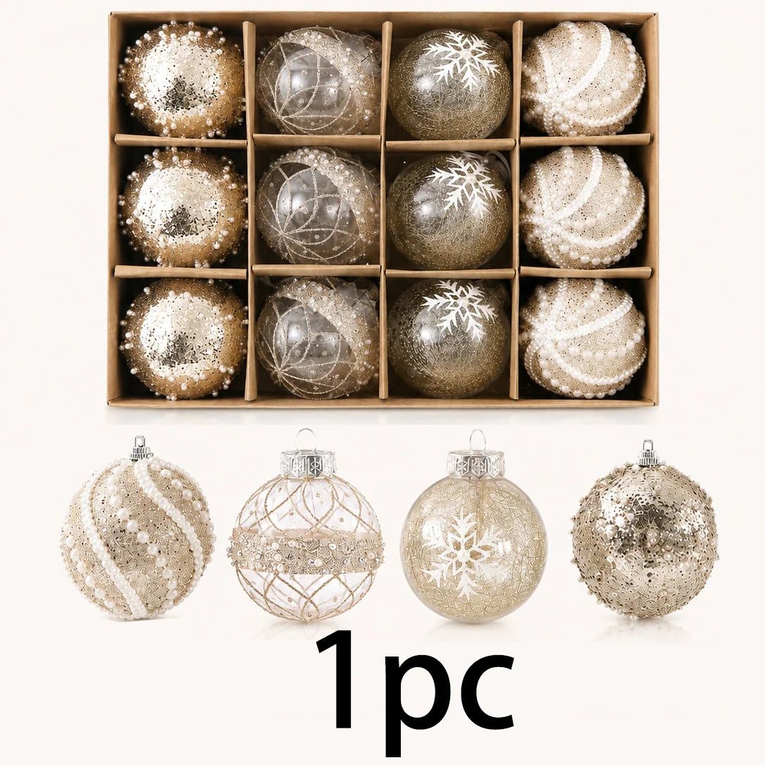 Champagne Gold Christmas Tree Ball Ornaments – 12-Piece Set
