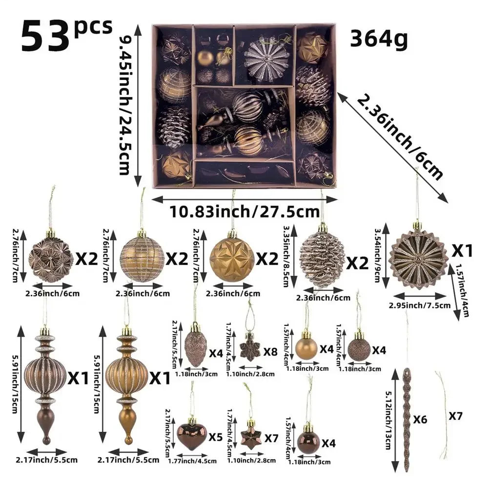Christmas Tree Ornaments – 53-Piece Copper, Brown &amp; Gold Set