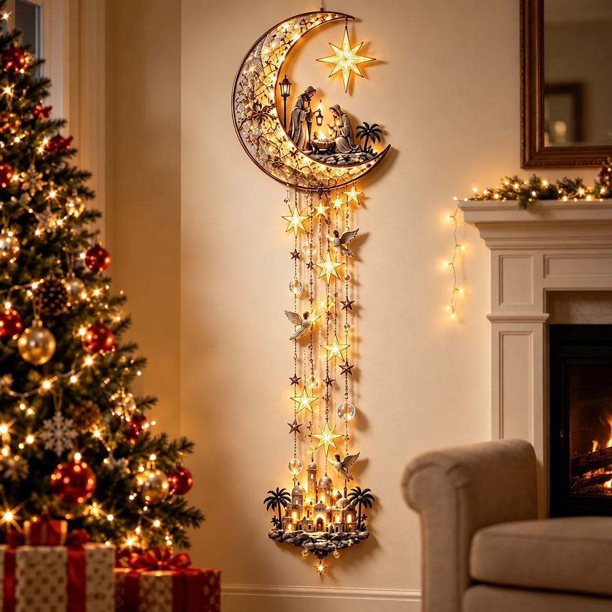 Christmas Light-Up Wall Hanging – Warm White Festive Décor