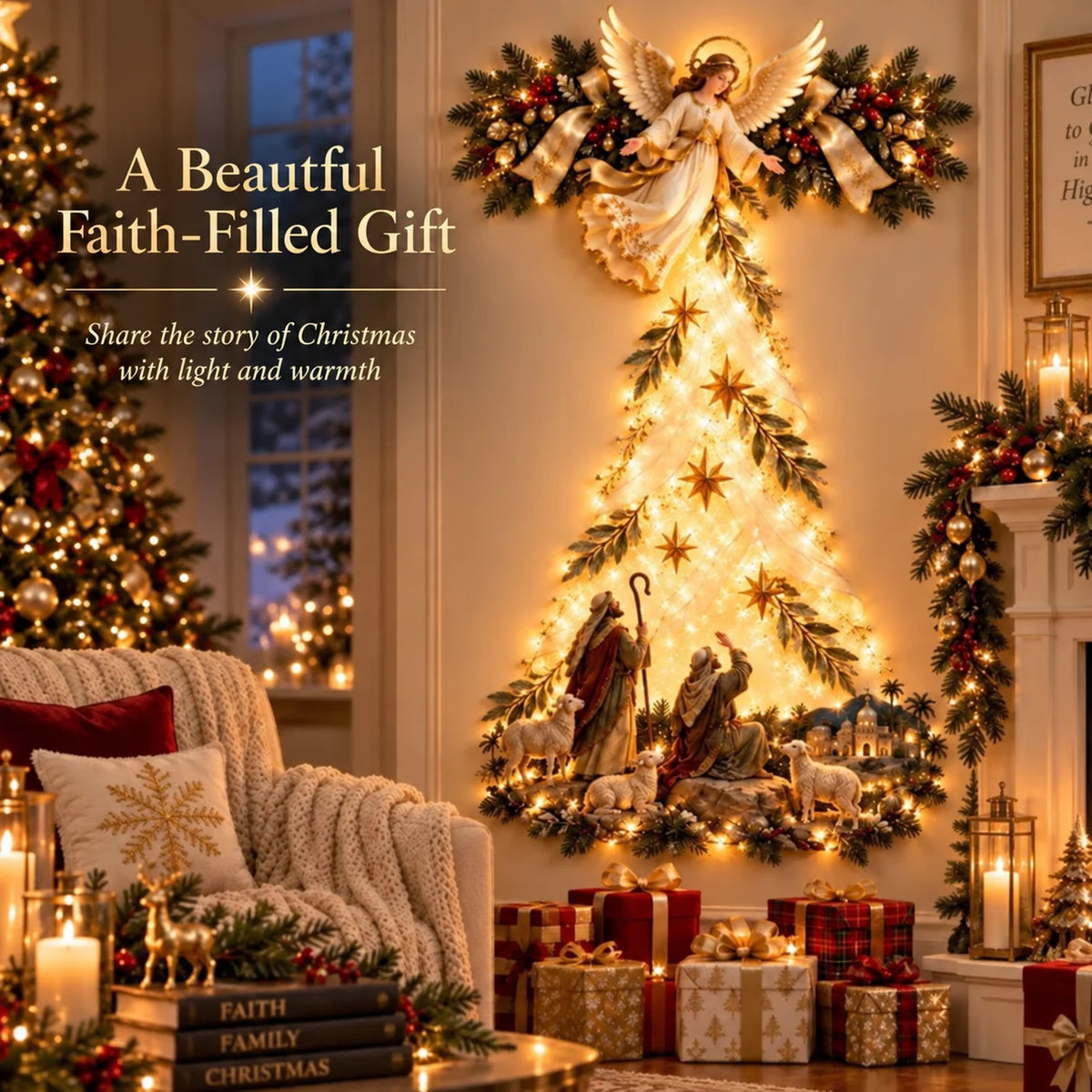 Christmas Light-Up Wall Hanging – Warm White Festive Décor