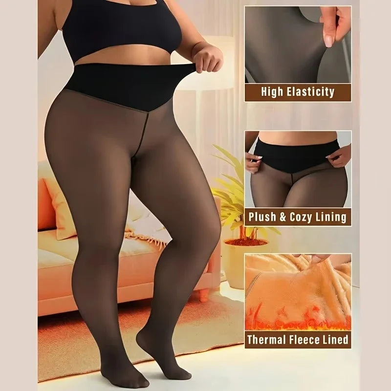 Women’s Fleece-Lined Thermal Tights – High Waist, Sheer-Look Style