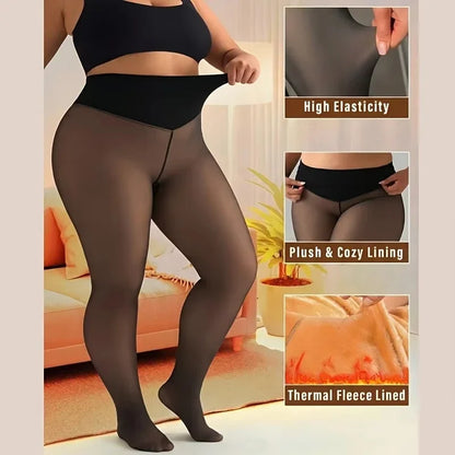 Women’s Fleece-Lined Thermal Tights – High Waist, Sheer-Look Style