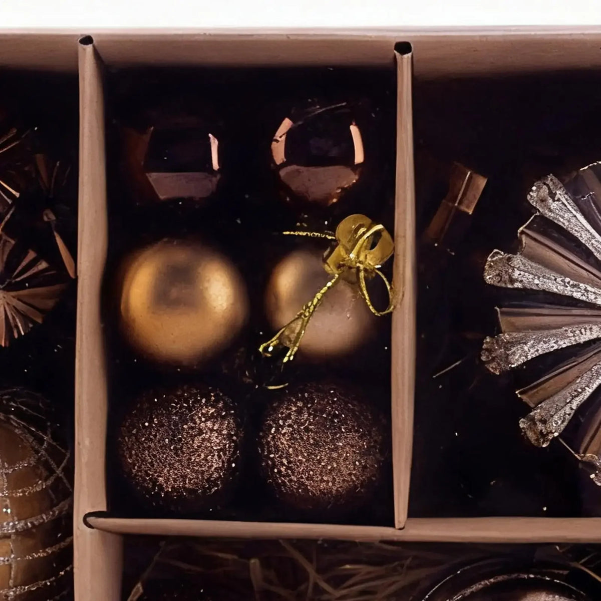 Christmas Tree Ornaments – 53-Piece Copper, Brown &amp; Gold Set