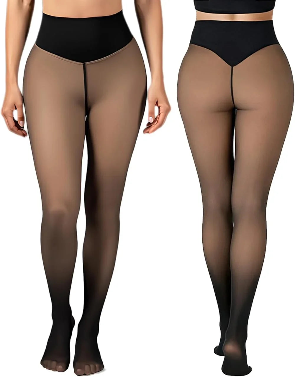 Women’s Fleece-Lined Thermal Tights – High Waist, Sheer-Look Style