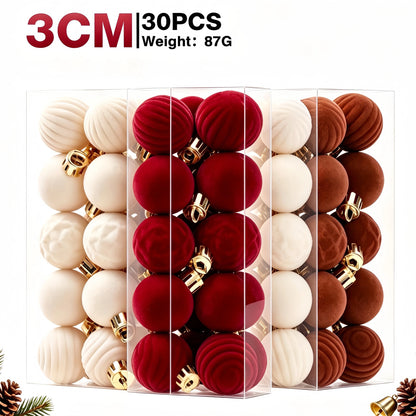 Velvet Christmas Baubles – 30-Piece Set, 3 cm
