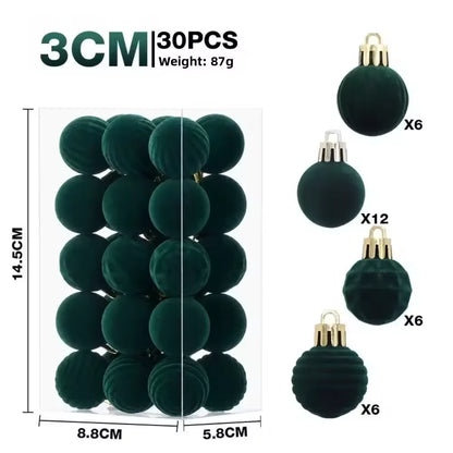 Velvet Christmas Baubles – 30-Piece Set, 3 cm