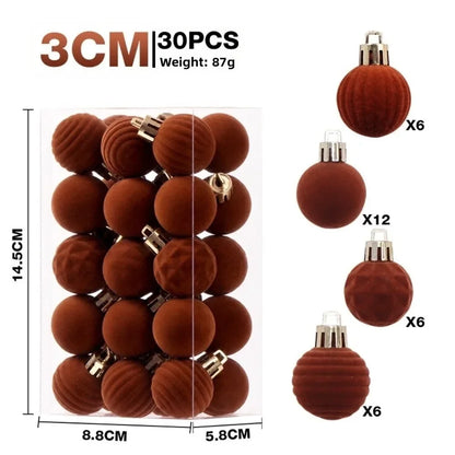 Velvet Christmas Baubles – 30-Piece Set, 3 cm
