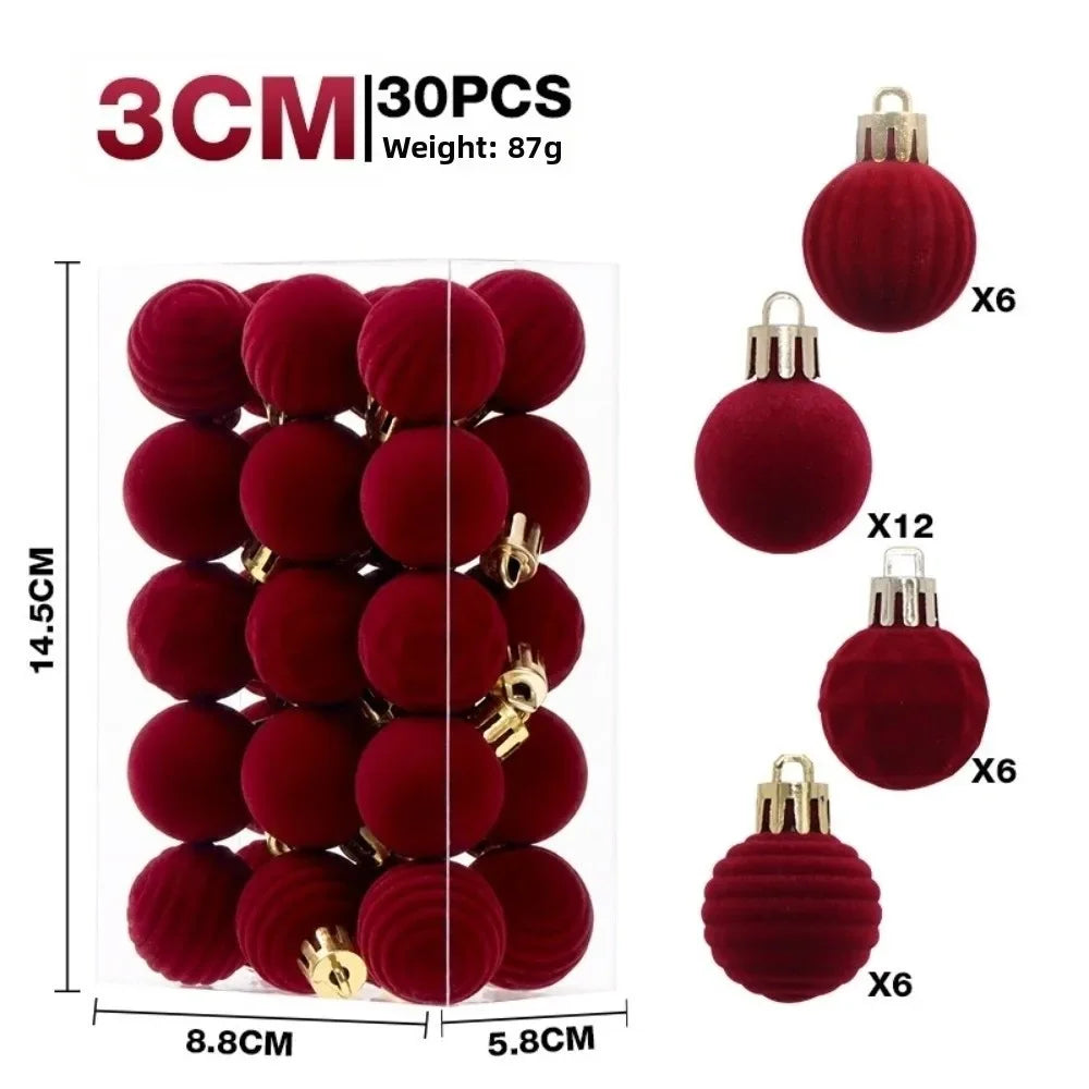 Velvet Christmas Baubles – 30-Piece Set, 3 cm