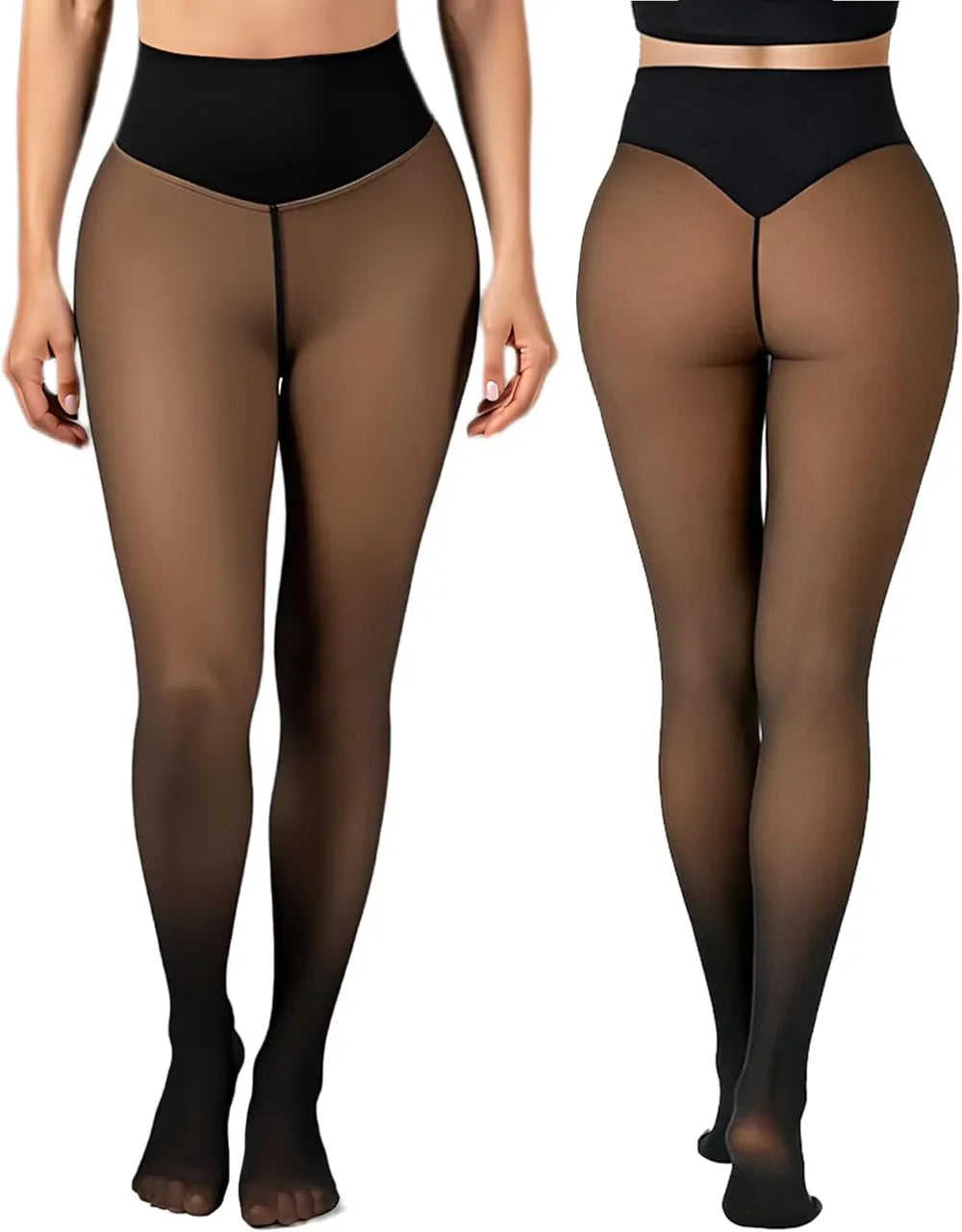 Women’s Fleece-Lined Thermal Tights – High Waist, Sheer-Look Style