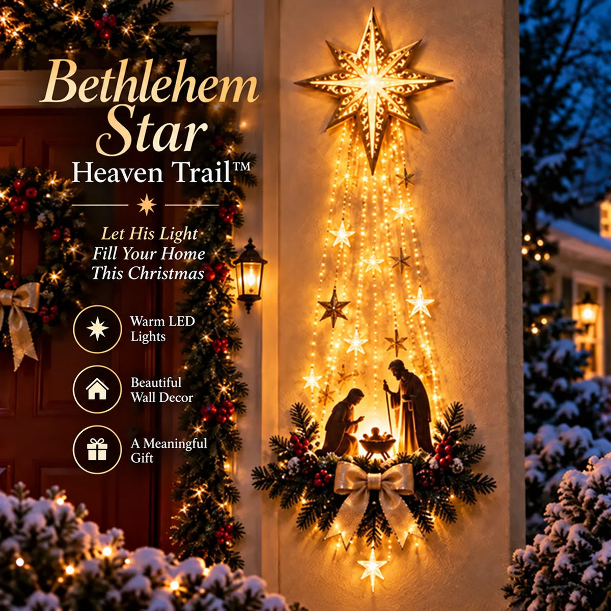 Christmas Light-Up Wall Hanging – Warm White Festive Décor