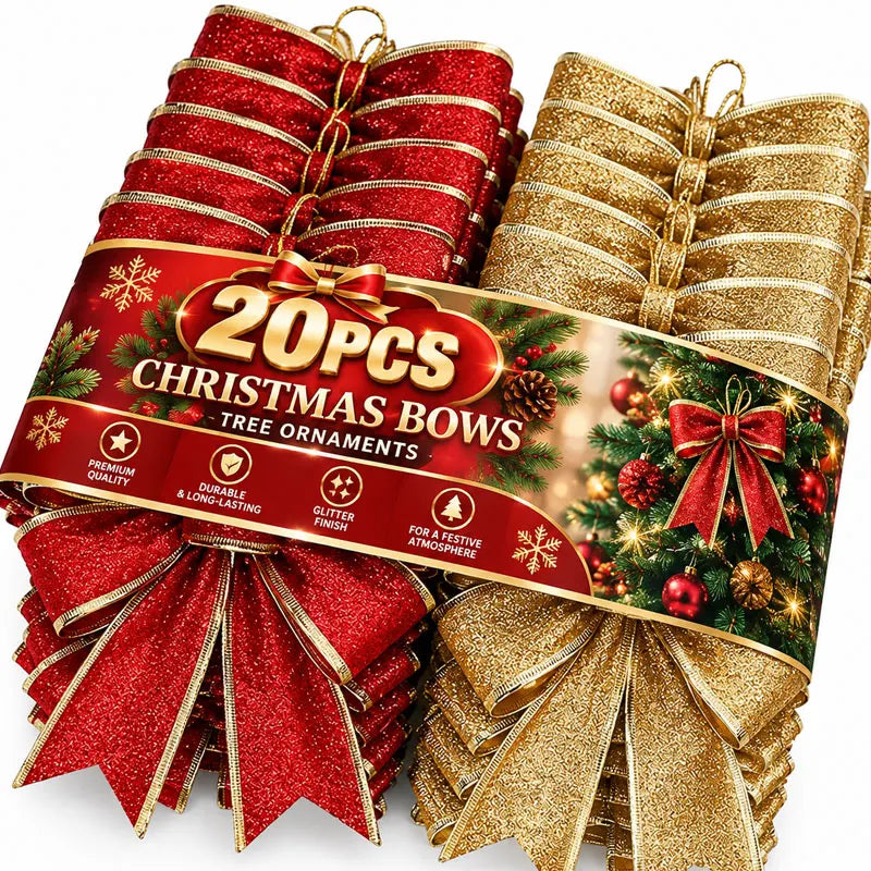 Christmas Glitter Bows – Tree, Wreath &amp; Gift Decorations