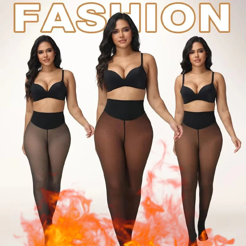 Women’s Fleece-Lined Thermal Tights – High Waist, Sheer-Look Style