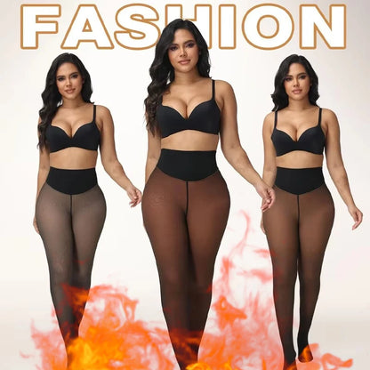 Women’s Fleece-Lined Thermal Tights – High Waist, Sheer-Look Style