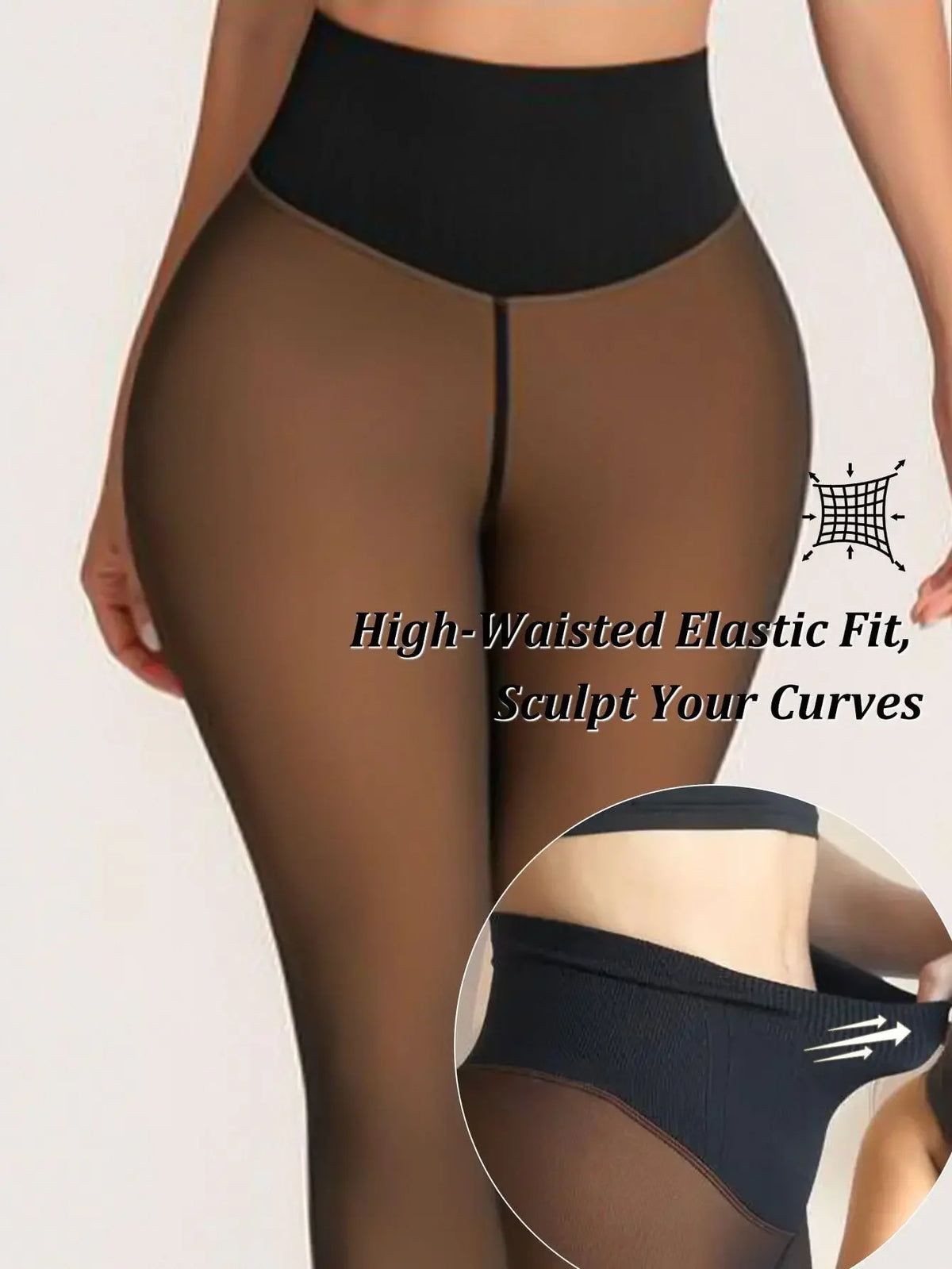Women’s Fleece-Lined Thermal Tights – High Waist, Sheer-Look Style
