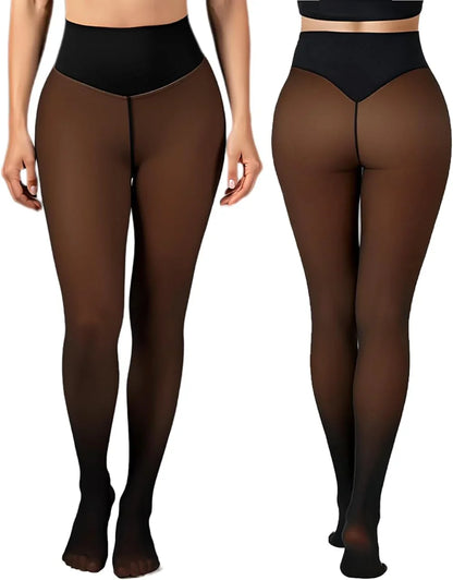 Women’s Fleece-Lined Thermal Tights – High Waist, Sheer-Look Style